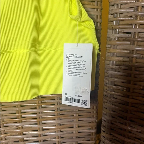 #231 NWT NWT Lululemon Power Pivot Ribbed Tank Top Electric Lemon - Sz 12 - Picture 8 of 8